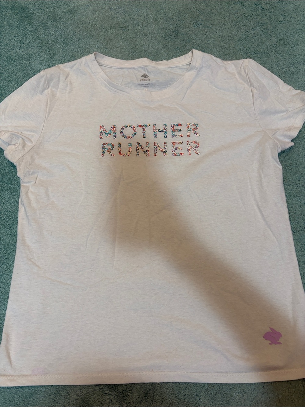 Rabbit Cream Tee with Floral "Mother Runner" Graphic